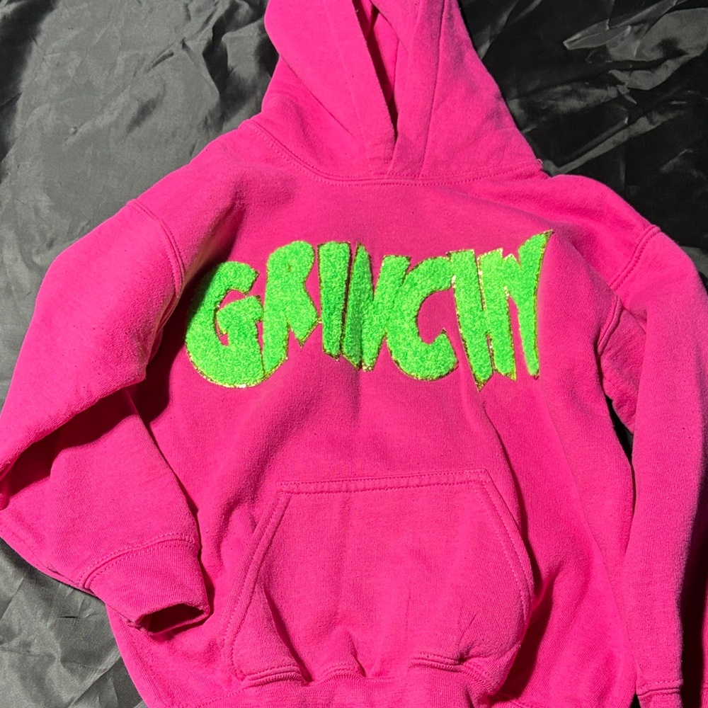 Gildan Pink Hoodie with Green Grinch Design